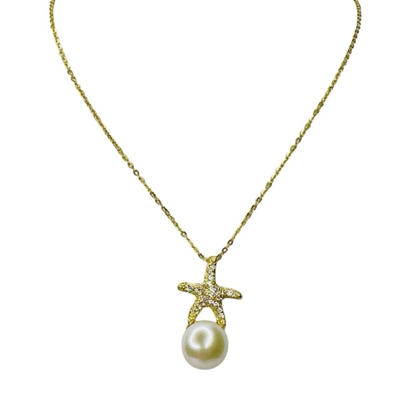 Sterling Silver & 18K Gold Pearl and Starfish Necklace - Picture 4 of 5